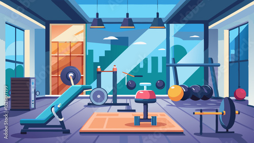 Modern Gym Interior Illustration with Fitness Equipment