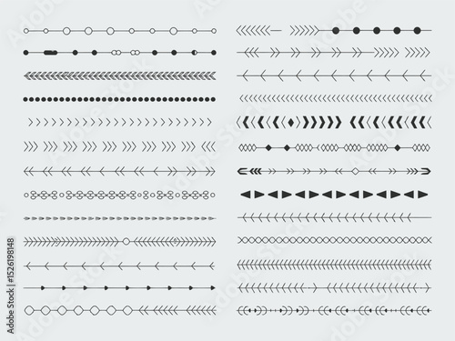 Various Black Hand Drawn Dividers and Borders with Arrows and Geometric Shapes