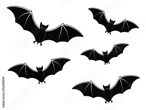 Bats Flying Silhouettes, Halloween Theme, Transparent Background, Night Creature Design