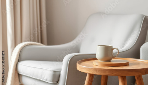 Cozy Living Room with Comfortable Armchair and Coffee Mug