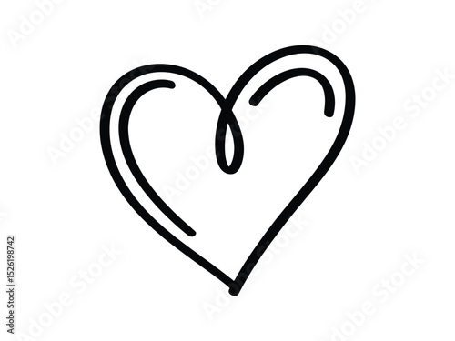 Heart Doodle Sketch, Black Outline, Love Symbol, White Background Icon Graphic
