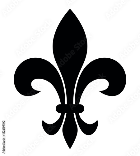 Fleur-de-lis, black and white vector silhouette illustration of Lily flower heraldic charge shape symbol Fleur de lys, isolated on white
