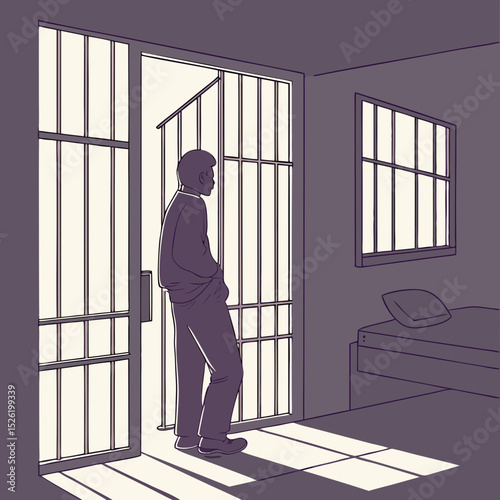 "Prisoner Silhouette – Person Behind Bars Vector"

