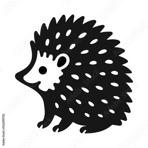 Rustic style figurine with a hedgehog. Ethnic sticker. Bohemian animal silhouettes and floral patterns on Scandinavian style textiles. Handmade relief image of a hedgehog in the style of linocut.