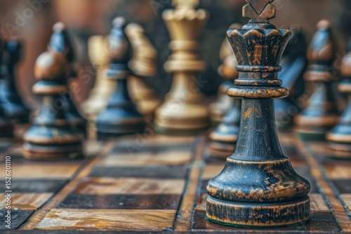 A chessboard with strategic placement of pieces, representing the calculated approach needed for successful long-term investing.  photo