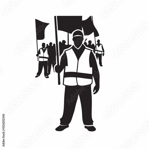 Protester holding flag while leading demonstration in solidarity  