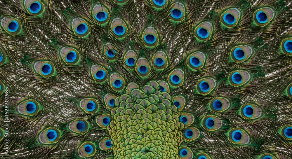Obraz premium Peacock Tail Feathers Displaying Bright Colors and Patterns