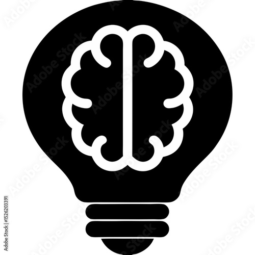 Creative Brain Inside Light Bulb Icon – Innovation and Intelligence Concept