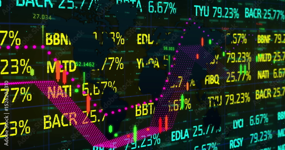 Fototapeta premium Image of statistics and data processing over stock market