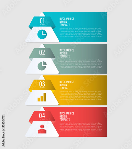 Vertical business and marketing infographic template. Four steps or processes with business icons and space for data