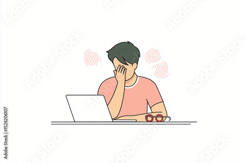 illustration of a stressed student sitting at a desk, covering their face with one hand