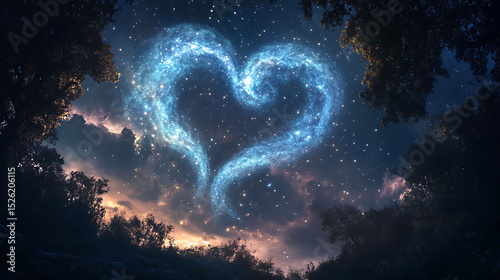 A swirling pattern of stars forming a heart in the night sky