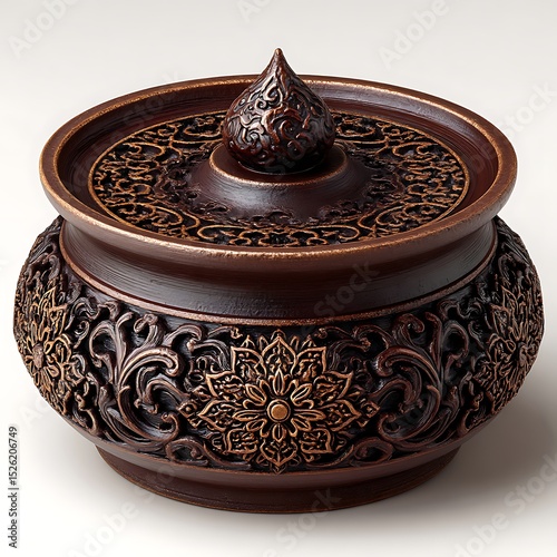 Cultural incense pot with handcrafted golden patterns high resolution image