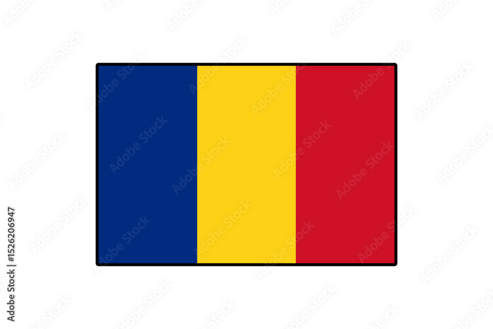 Fototapeta premium The vibrant flag of Romania features three vertical stripes colored blue, yellow, and red. This graphic representation symbolizes Romanian national identity and pride.