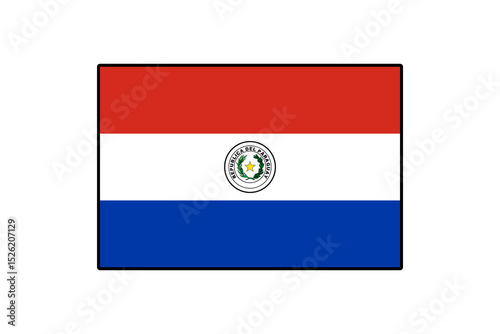 The flag of Paraguay displays horizontal stripes in red, white, and blue, showcasing the national emblem at its center. It symbolizes the country's identity and heritage with vibrant colors.