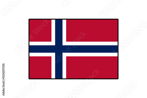 A vibrant vector illustration of Norway's national flag featuring a red background with a blue cross bordered in white. The design reflects Norway's rich cultural heritage and symbolism.