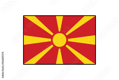 The vibrant flag of North Macedonia features red and yellow rays extending from a central sun, symbolizing the country's national identity and heritage.