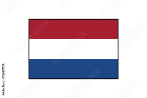 The flag of the Netherlands features horizontal red, white, and blue stripes. It proudly waves against a clear blue sky, symbolizing Dutch heritage and national pride.