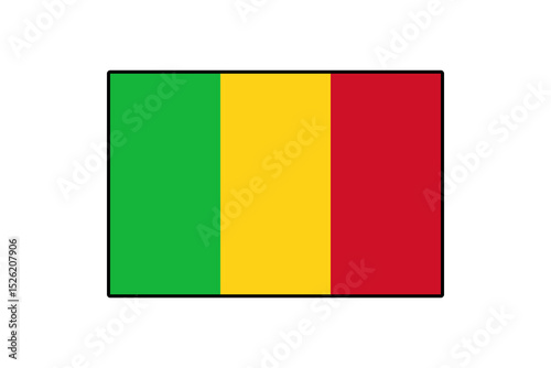 This representation displays the flag of Mali, showcasing three vertical stripes in green, yellow, and red. The design reflects the colors and symbolism of the nation's identity.