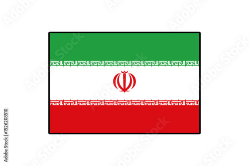 The flag of Iran features a horizontal tricolor of green, white, and red, showcasing national symbols. It reflects the country's culture and identity, prominently displayed against a plain background.