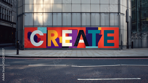 A poster featuring large, bold letters spelling 'CREATE' in vibrant colors