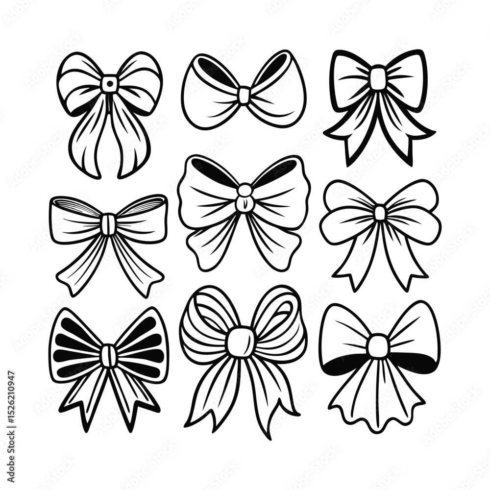 Fototapeta premium Twelve simple line art bow designs for crafts