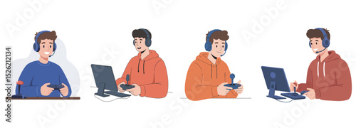 Set of Young Gamer Engaged in Online Gameplay