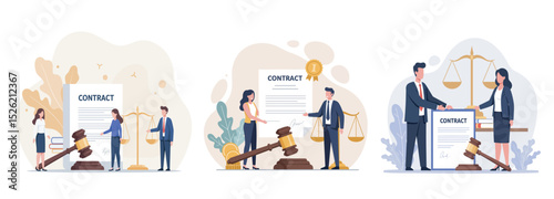 Set of Business Contract Signing: Legal Professionals Shake Hands