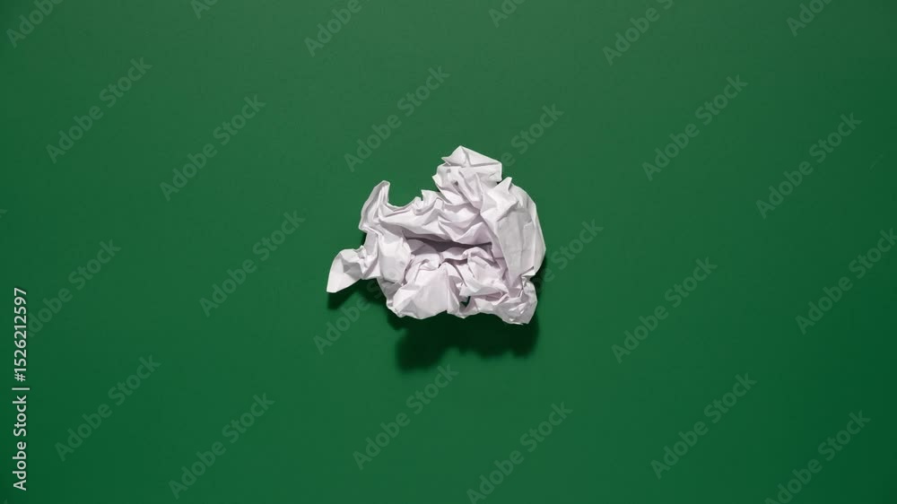 Stop motion animation of crumpled pape on a green background