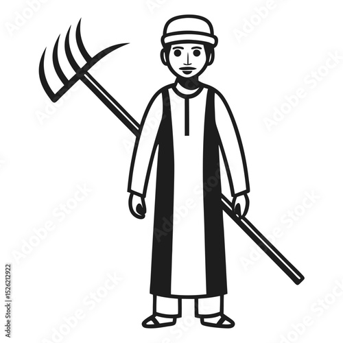 Silhouette of Muslim Farmer Cultivating Land