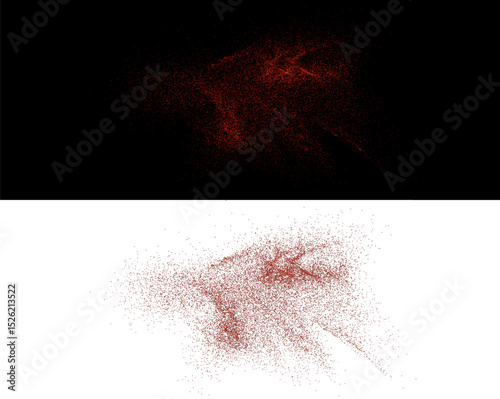 An explosion of chili powder, a scattering of dried pepper, realistic hot paprika, chaotic splashes of seasonings, png.	