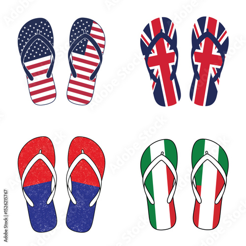 Flip flops with flags for 4th july independence day Vector Set – Flat Minimal Style