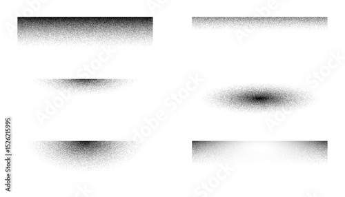 Noise grain edge shadows with gradient stipple dots. Vector borders for realistic shading, dotwork, and sand-textured overlays