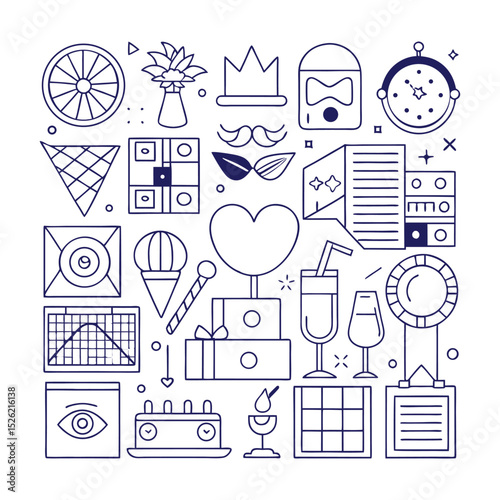 Line art icons collection party celebration design