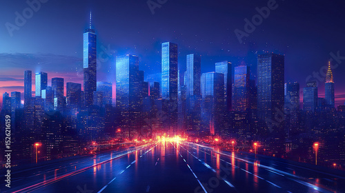 Wallpaper Mural stunning view of modern skyscrapers illuminated at night, showcasing vibrant city skyline Torontodigital.ca