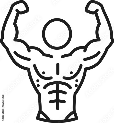 Outline of muscular bodybuilder flexing arms in fitness pose  