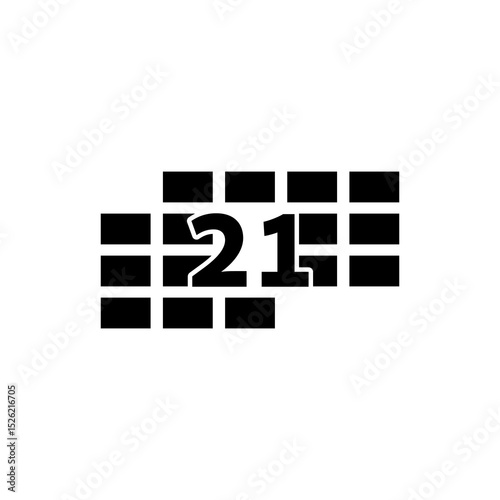 Number 21. Calendar icon isolated on white background