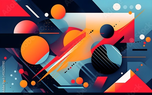 Vibrant geometric shapes form striking abstract background.