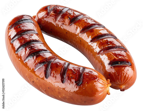 Savory hot dog placed on a dark background highlighting the juiciness and flavor of the sausage in a soft bun isolate on transparent background