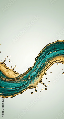 Fluid Motion Splashing Liquid in Gold and Teal