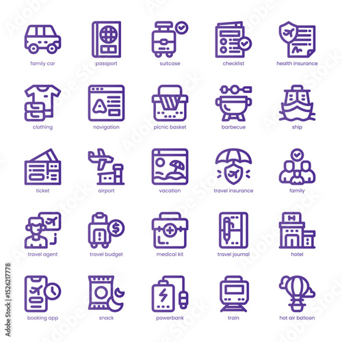 Family Getaway Icon pack for your website, mobile, presentation, and logo design. Family Getaway Icon line basic color design. Vector graphics illustration and editable stroke.