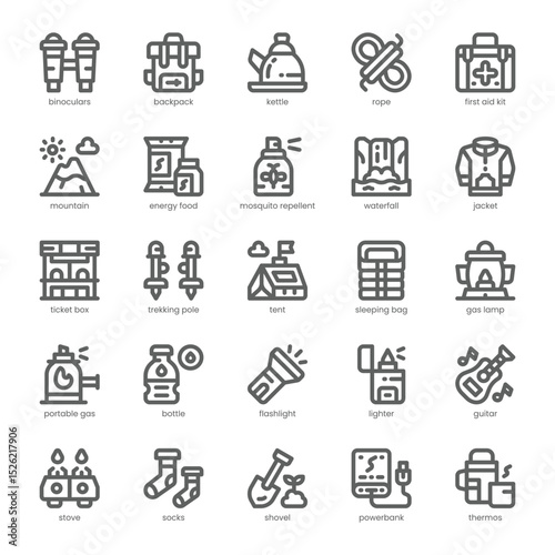 Mountain Escape Icon pack for your website, mobile, presentation, and logo design. Mountain Escape Icon outline design. Vector graphics illustration and editable stroke.