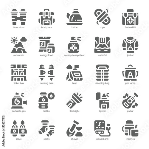 Mountain Escape Icon pack for your website, mobile, presentation, and logo design. Mountain Escape Icon solid design. Vector graphics illustration and editable stroke.