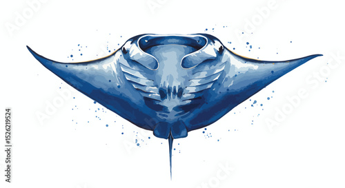 Artistic Illustration of a Blue Manta Ray with Water Splash Effect

