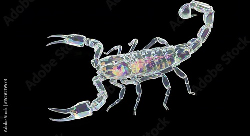 Glassy arachnid with iridescent sheen dark background
