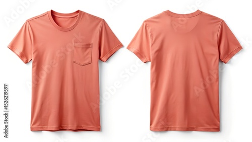 minimal clear and elegant coral orange pocket t shirt on white background