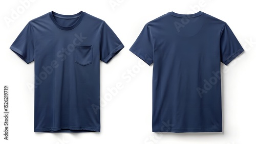  minimal clear and elegant navy blue pocket t shirt on white background