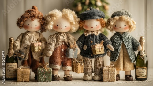 Charming dolls celebrate the spirit of togetherness with little gifts and festive cheer during the holiday season