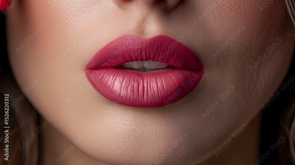 Fototapeta premium Close-Up of Beautiful Female Lips with Bold Pink Lipstick