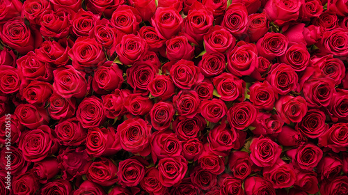 Fototapeta Naklejka Na Ścianę i Meble -  一面を埋め尽くす鮮やかなレッドローズが印象的な花素材｜愛や祝福を象徴する華やかな背景ビジュアル